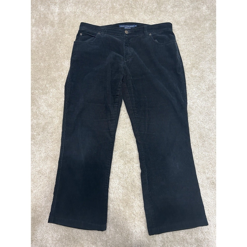 Ralph Lauren Sport Corduroy Pants Womens 10 Black Straight Leg Preppy Logo